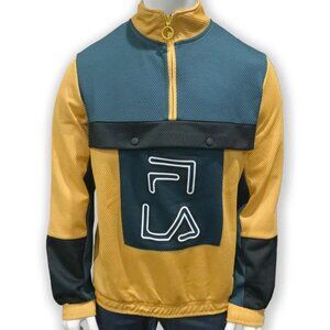 NWT FILA AUTHENTIC TIGER MESH MEN'S GOLD GREEN 1/4 ZIP LONG SLEEVE SWEATSHIRT